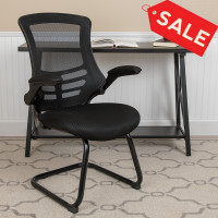Flash Furniture BL-X-5C-GG Black Mesh Sled Base Side Reception Chair with Flip-Up Arms